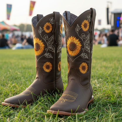 Sinead Women's Cowboy Boots – Unique Sunflower Embroidery for Stylish Comfort