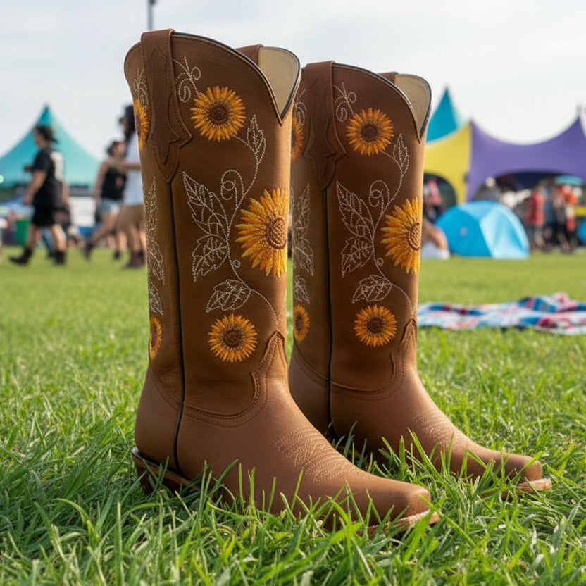 Sinead Women's Cowboy Boots – Unique Sunflower Embroidery for Stylish Comfort
