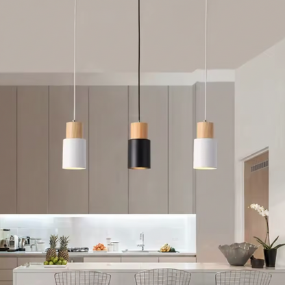 Pavelle Cylindrical Pendant Light for Modern Spaces – Stylish Wood and Metal Design