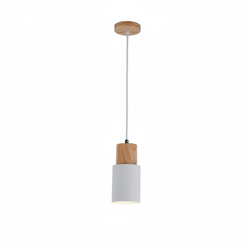 Pavelle Cylindrical Pendant Light for Modern Spaces – Stylish Wood and Metal Design