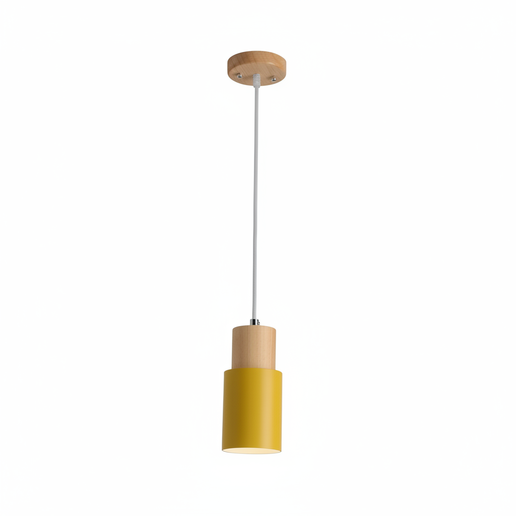 Pavelle Cylindrical Pendant Light for Modern Spaces – Stylish Wood and Metal Design