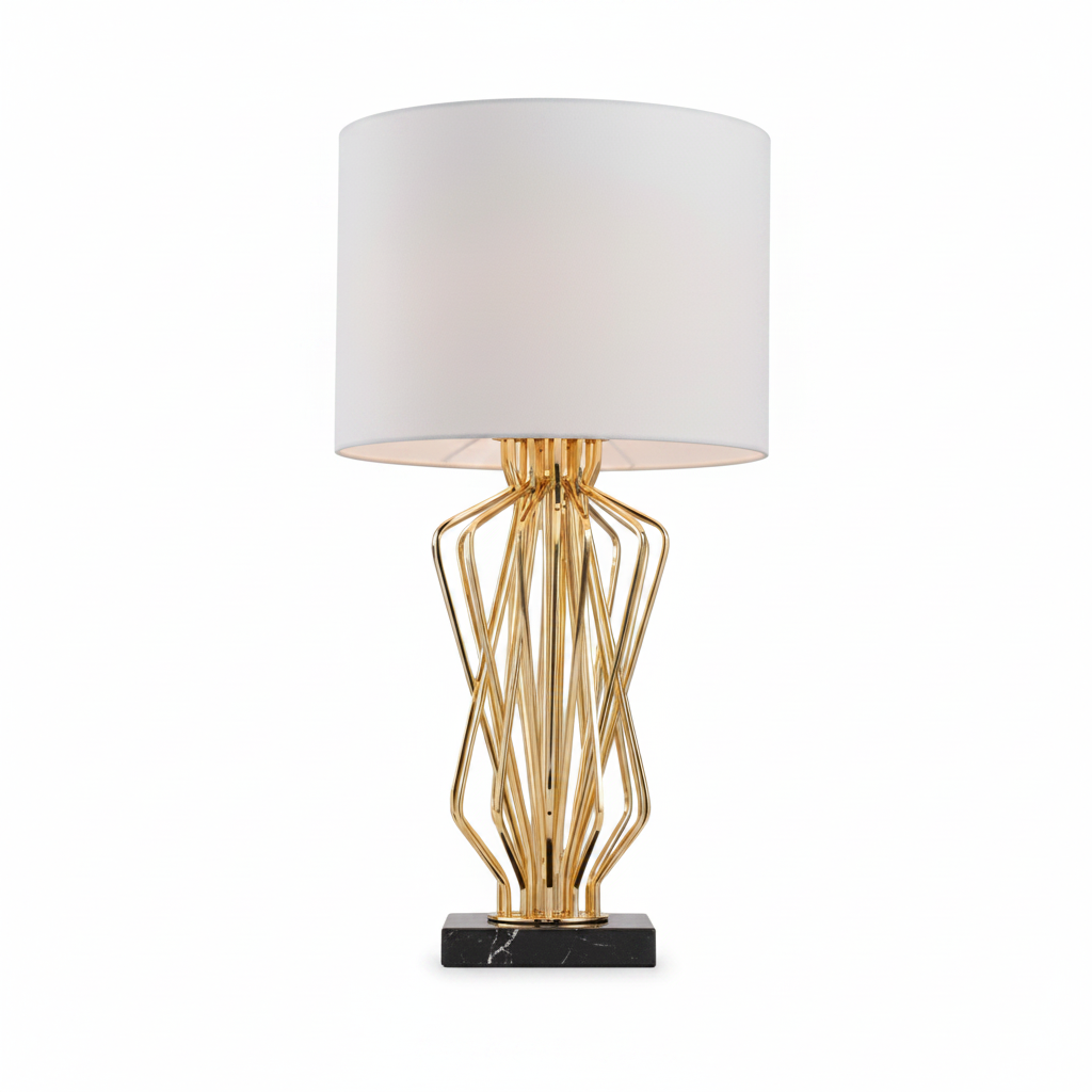 Brielle Elegant Gold Nightstand Lamp – Soft Fabric Shade for Cozy Ambiance