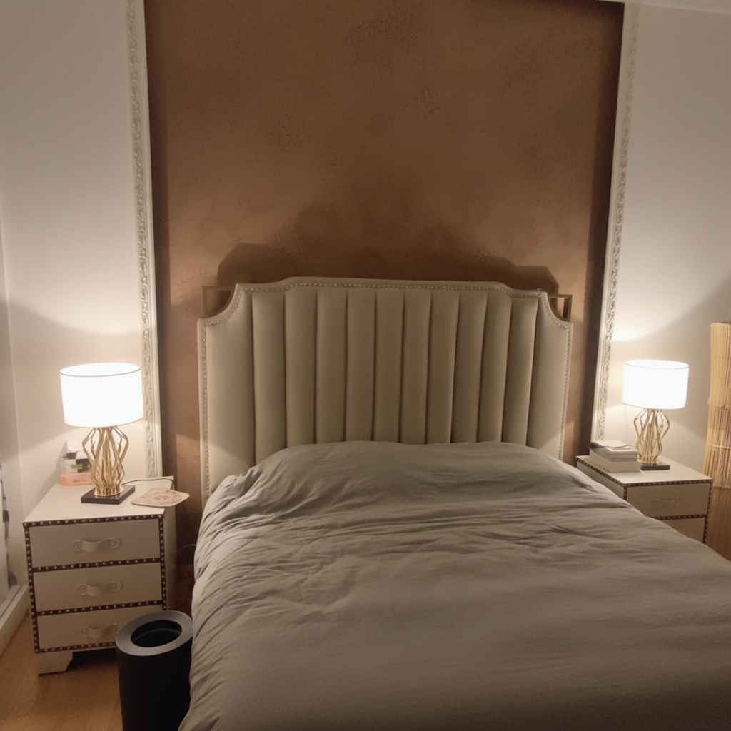Brielle Elegant Gold Nightstand Lamp – Soft Fabric Shade for Cozy Ambiance