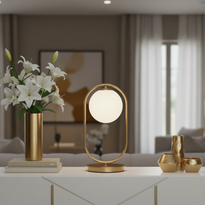 Olivara Modern Gold Table Lamp – Elegant Glass Ball Design for Bedroom