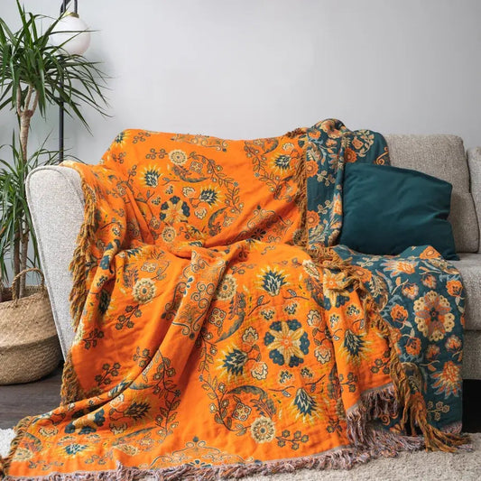Sammy Cozy Flower Boho Throw Blanket – Lightweight Knitted Design for Versatile Comfort