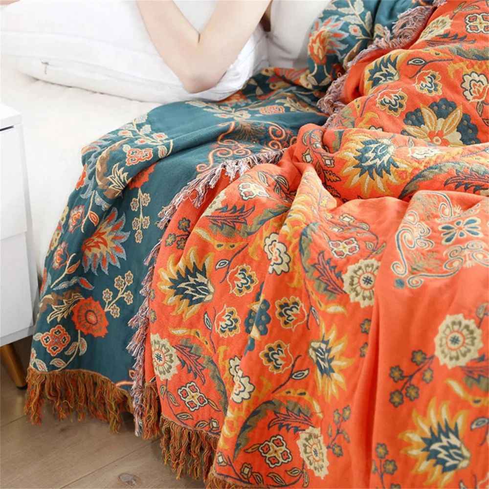 Sammy Cozy Flower Boho Throw Blanket – Lightweight Knitted Design for Versatile Comfort