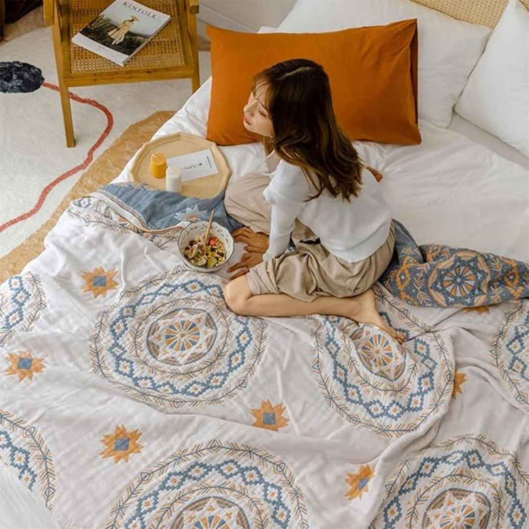 Sophie Bohemian Knitted Throw Blanket – Lightweight Cozy Layer for Any Space