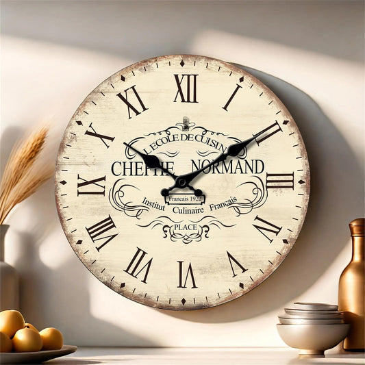 Vivano Kitchen Silent Wall Clock – Vintage Wooden Design for Elegant Home Decor
