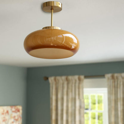 Quorin Vintage Yellow Glass Ceiling Light – Elegant Semi-Flush Mount Design