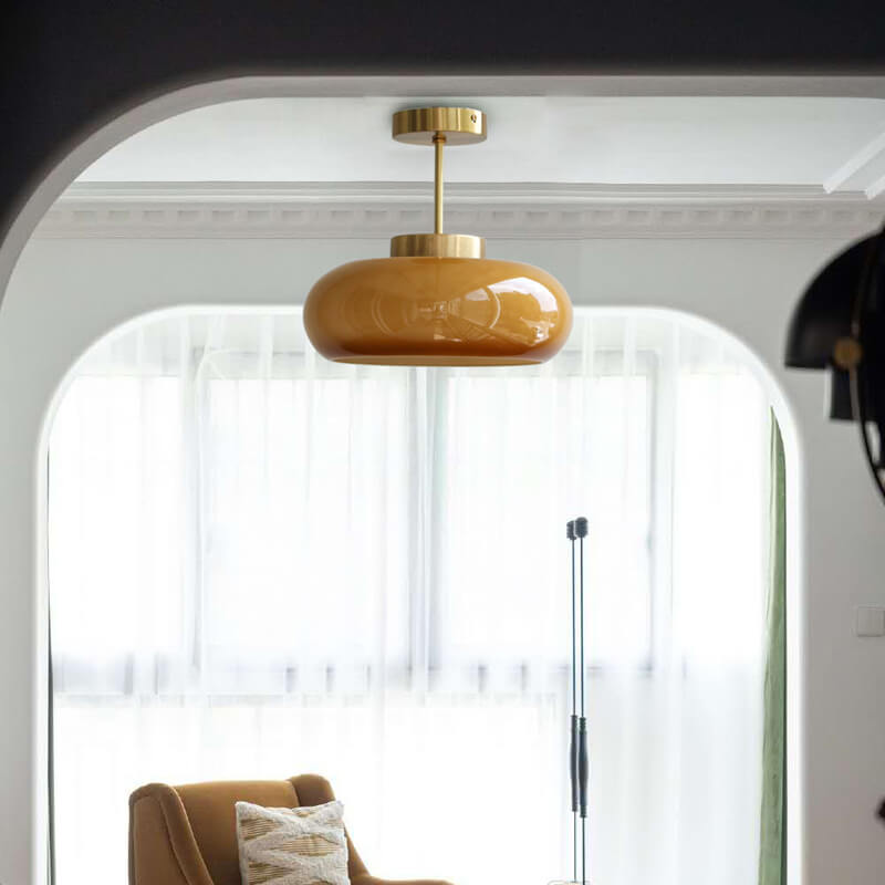 Quorin Vintage Yellow Glass Ceiling Light – Elegant Semi-Flush Mount Design