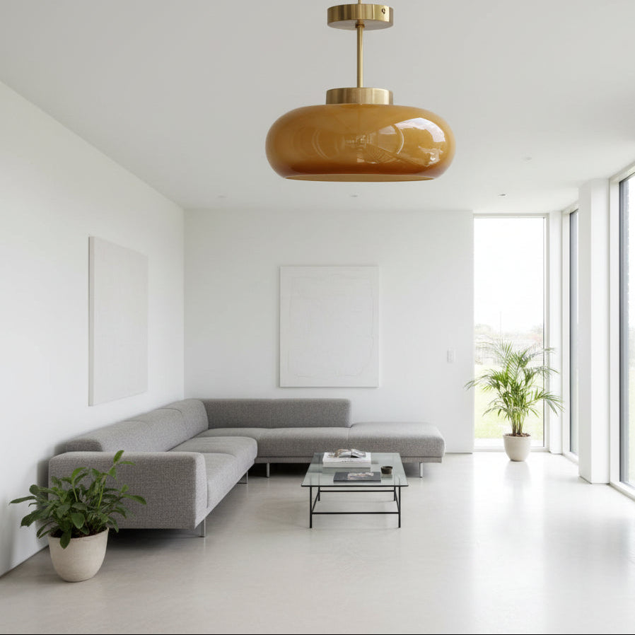 Quorin Vintage Yellow Glass Ceiling Light – Elegant Semi-Flush Mount Design