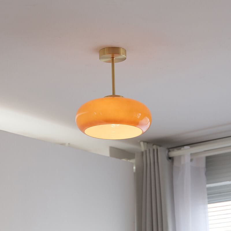 Quorin Vintage Yellow Glass Ceiling Light – Elegant Semi-Flush Mount Design