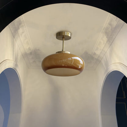 Quorin Vintage Yellow Glass Ceiling Light – Elegant Semi-Flush Mount Design