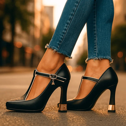 Vivianna Women's Heels – Stylish T-Strap Design for All-Day Comfort