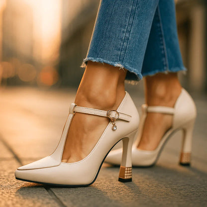 Vivianna Women's Heels – Stylish T-Strap Design for All-Day Comfort