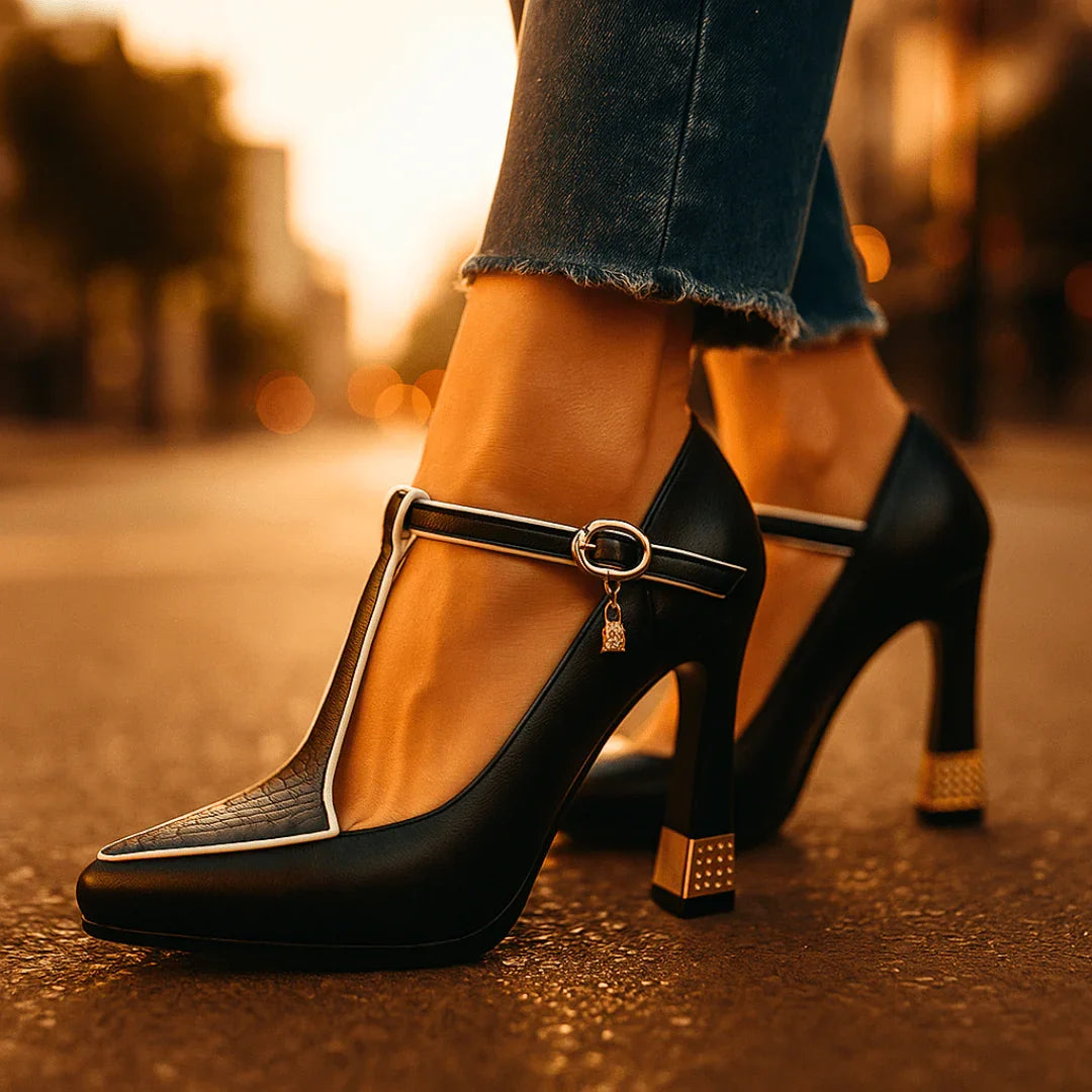Vivianna Women's Heels – Stylish T-Strap Design for All-Day Comfort