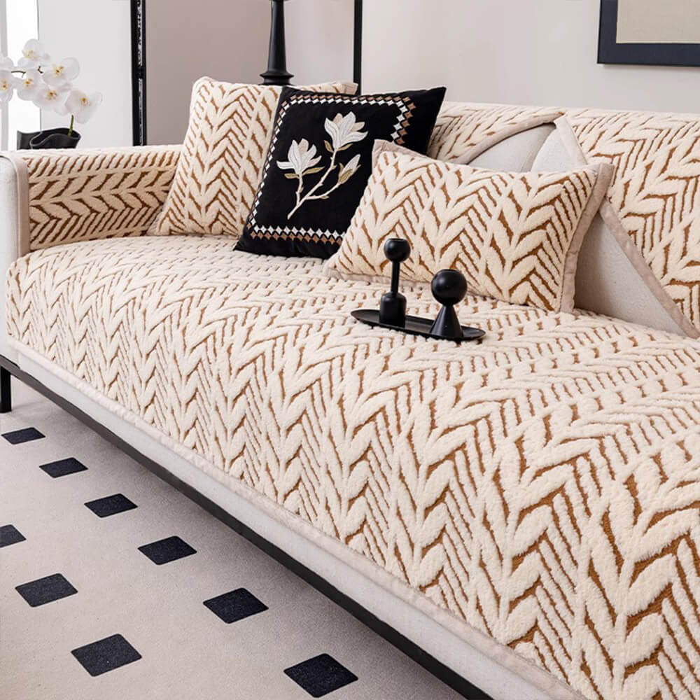 Wheat-Ear Plush Couch Cover – Stylish Pet-Friendly Protection